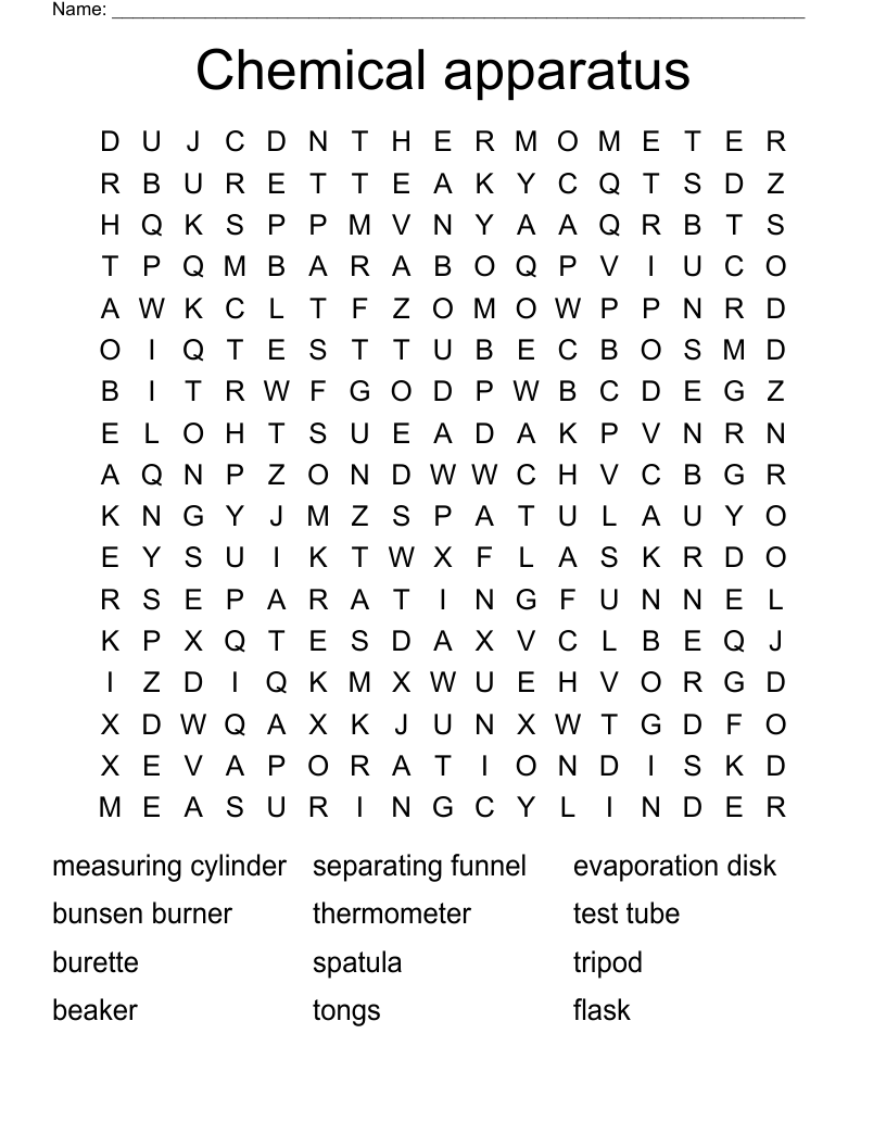Chemical apparatus Word Search