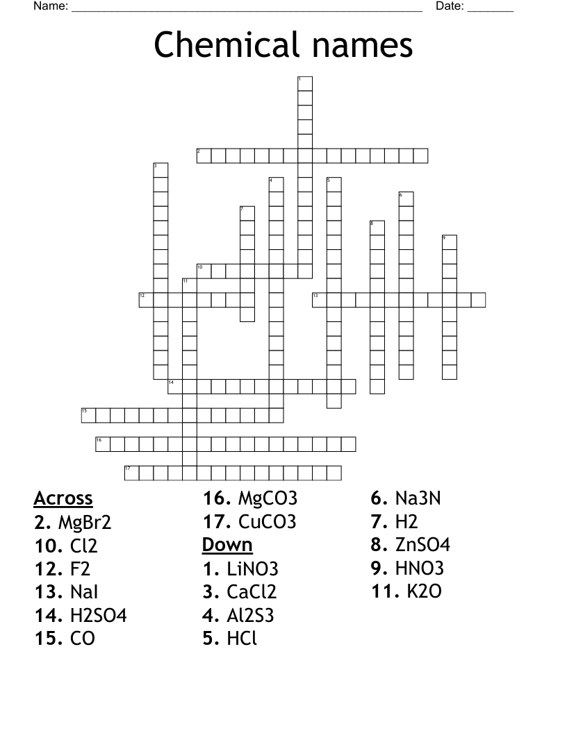 Chemical names Crossword