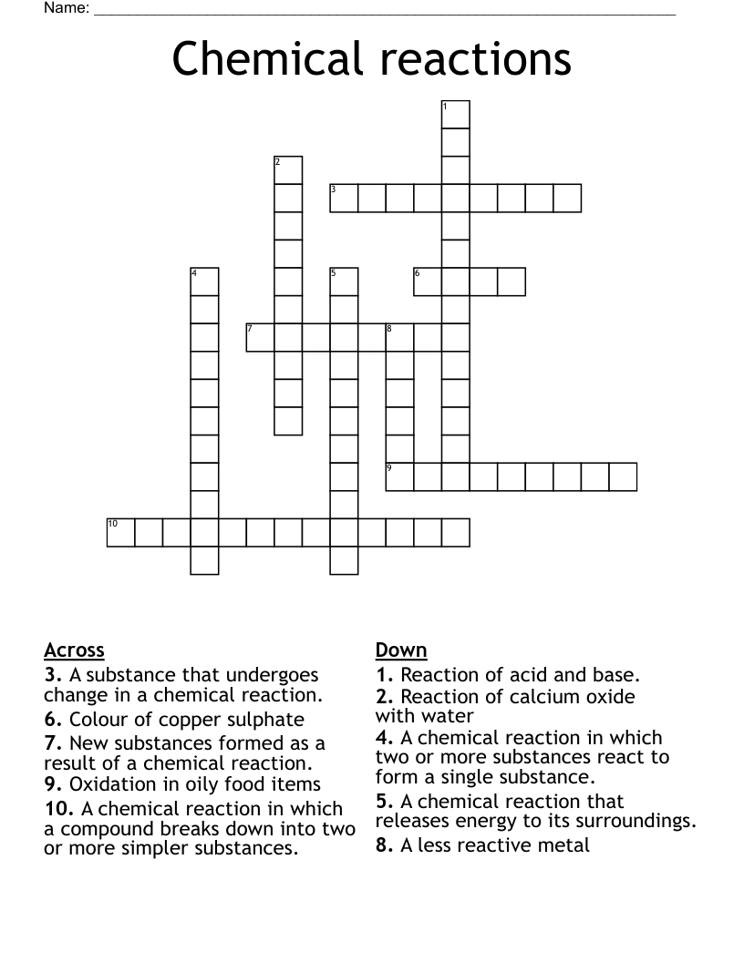 Chemical reactions Crossword
