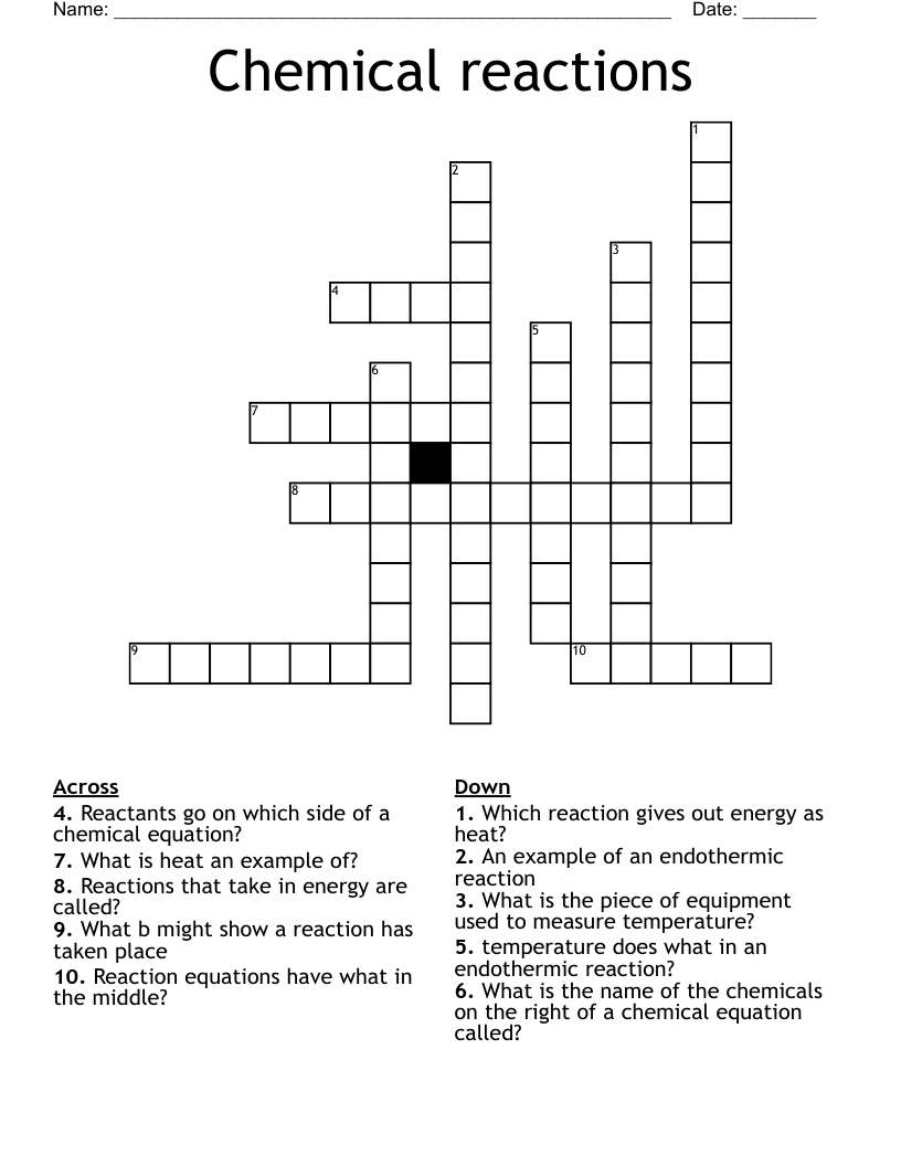 Chemical reactions Crossword