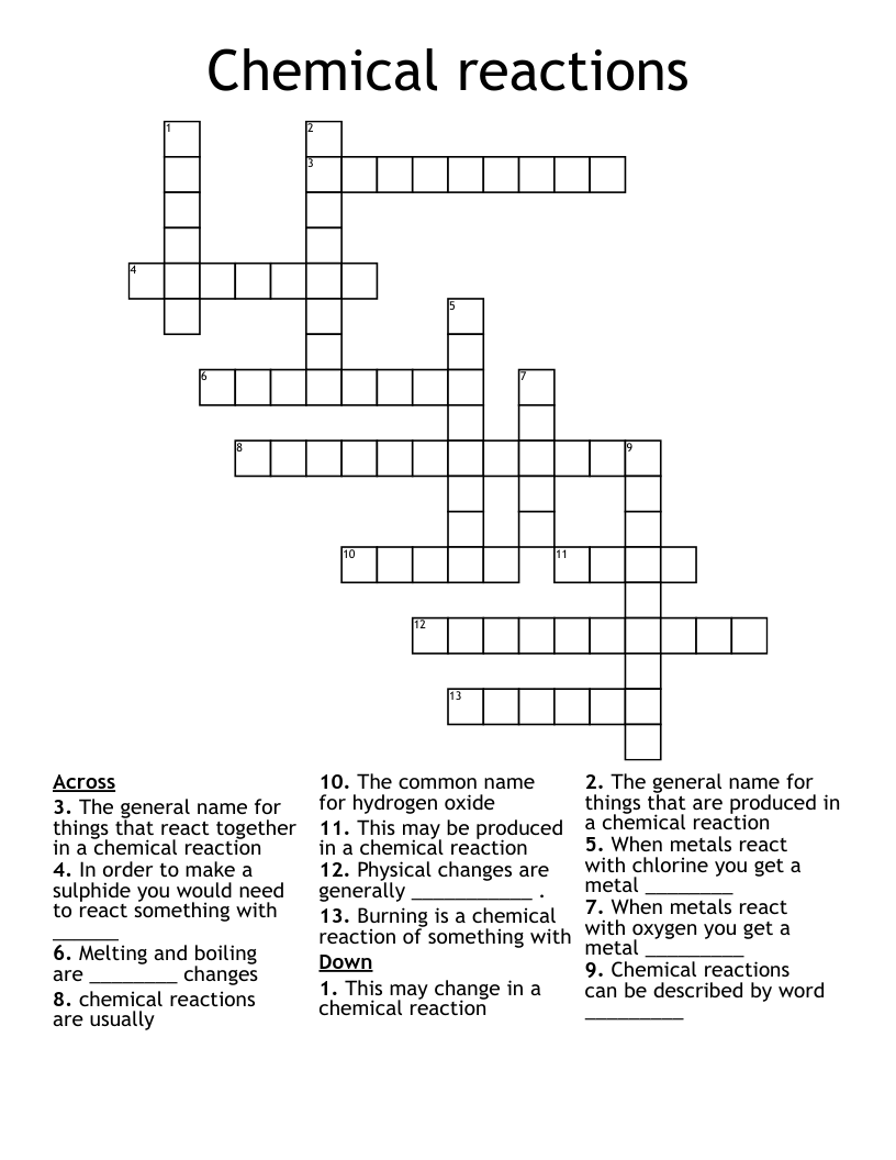 Chemical reactions Crossword