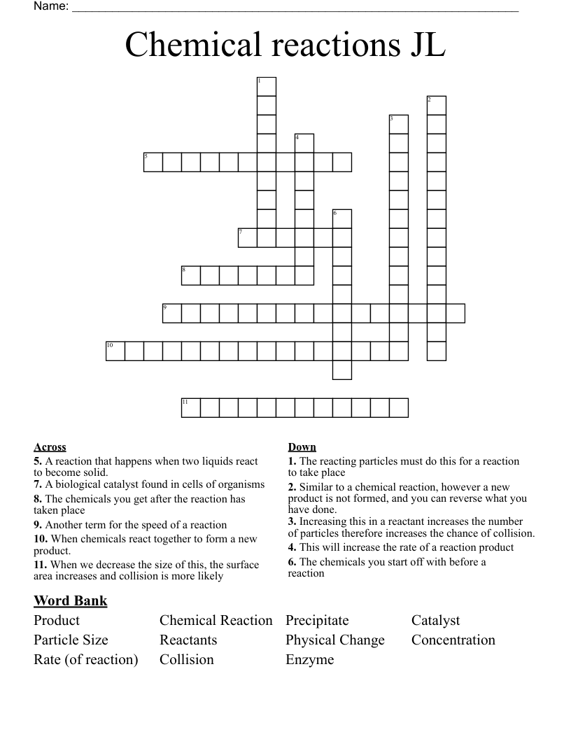Chemical reactions JL Crossword