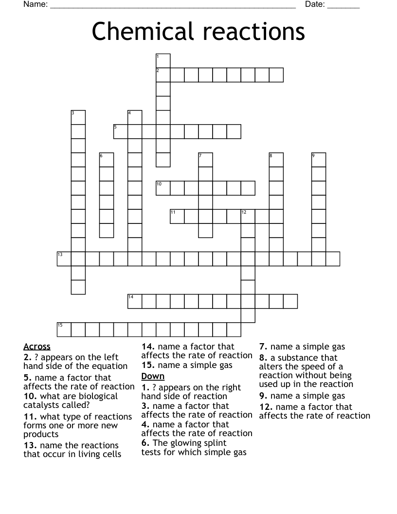 Chemical reactions  Crossword