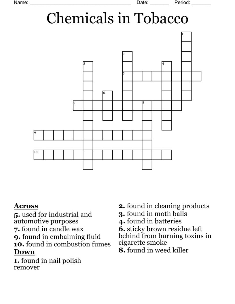 Chemicals in Tobacco Crossword