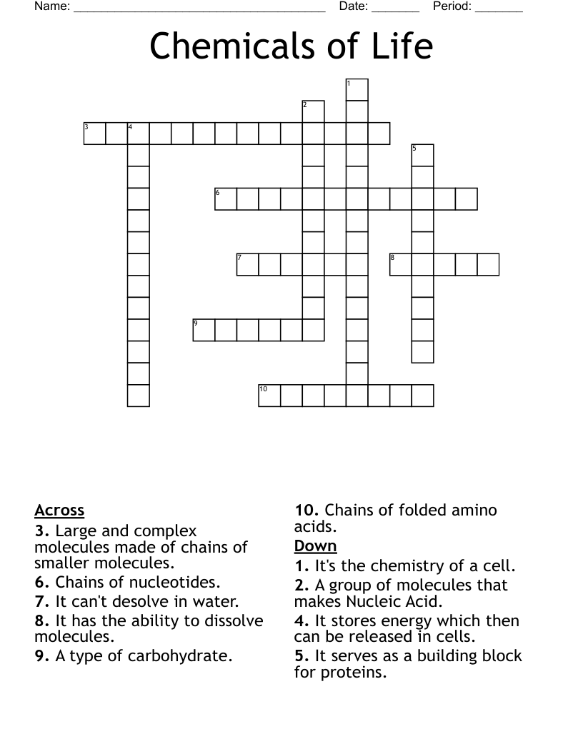 Chemicals of Life  Crossword