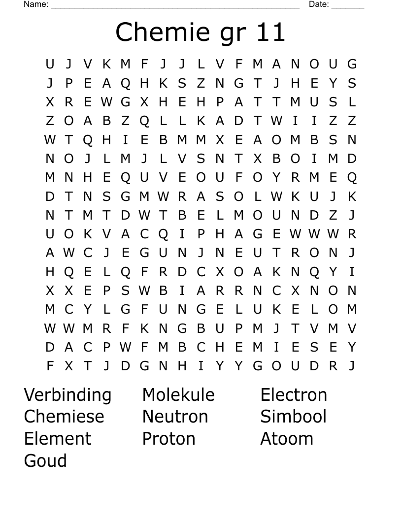 Chemie gr 11 Word Search