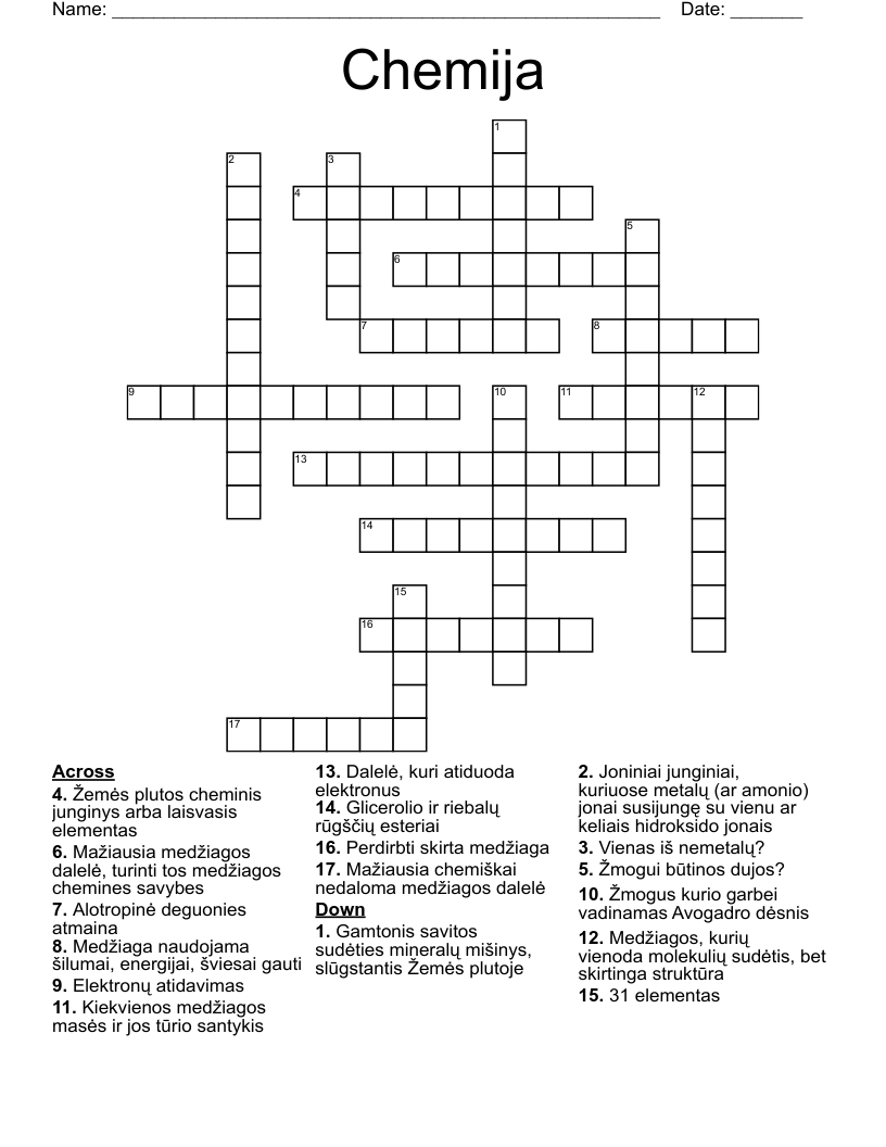 Chemija Crossword