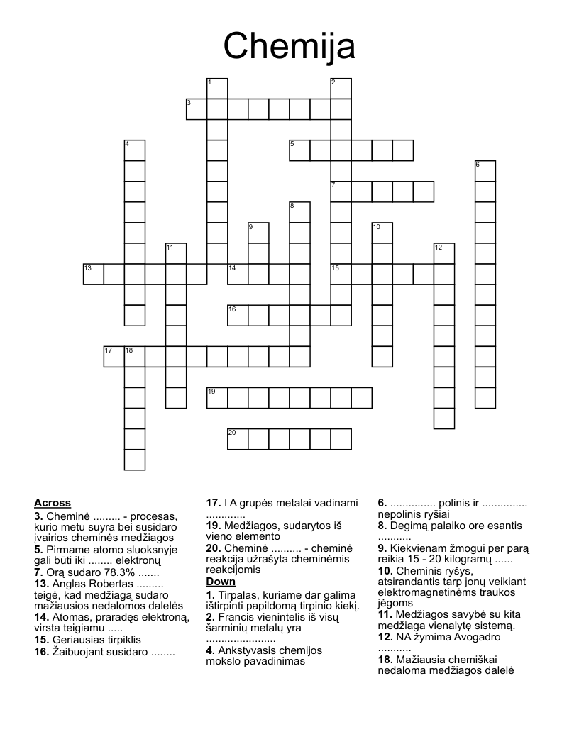 Chemija Crossword
