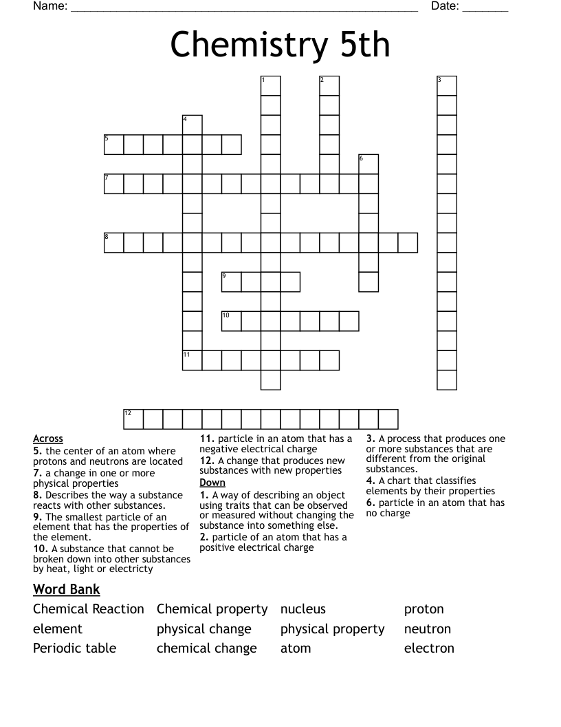 Chemistry 5th Crossword