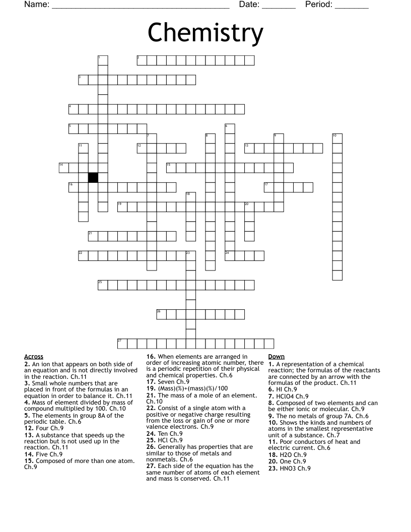 Chemistry Crossword