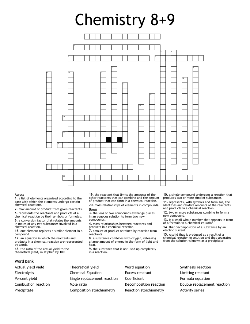 Chemistry 8+9 Crossword