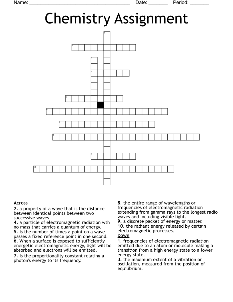 Chemistry Assignment  Crossword