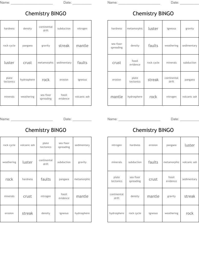 Chemistry BINGO
