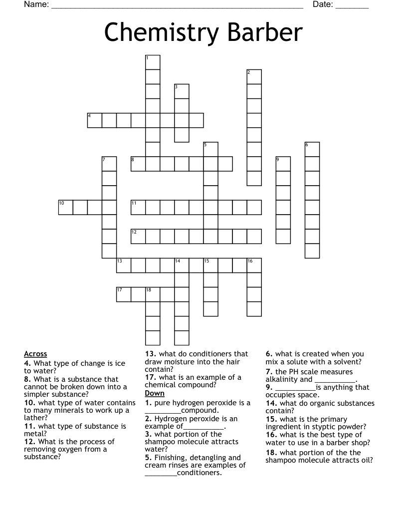 Chemistry Barber Crossword