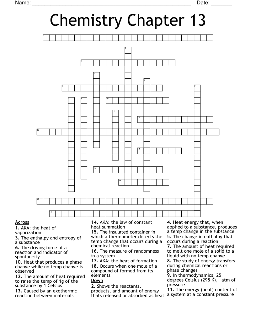 Chemistry Chapter 13  Crossword