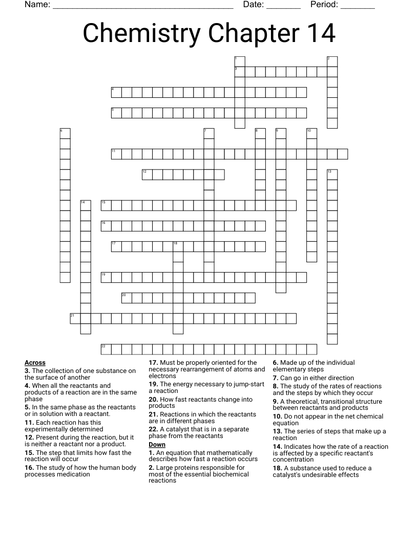 Chemistry Chapter 14  Crossword