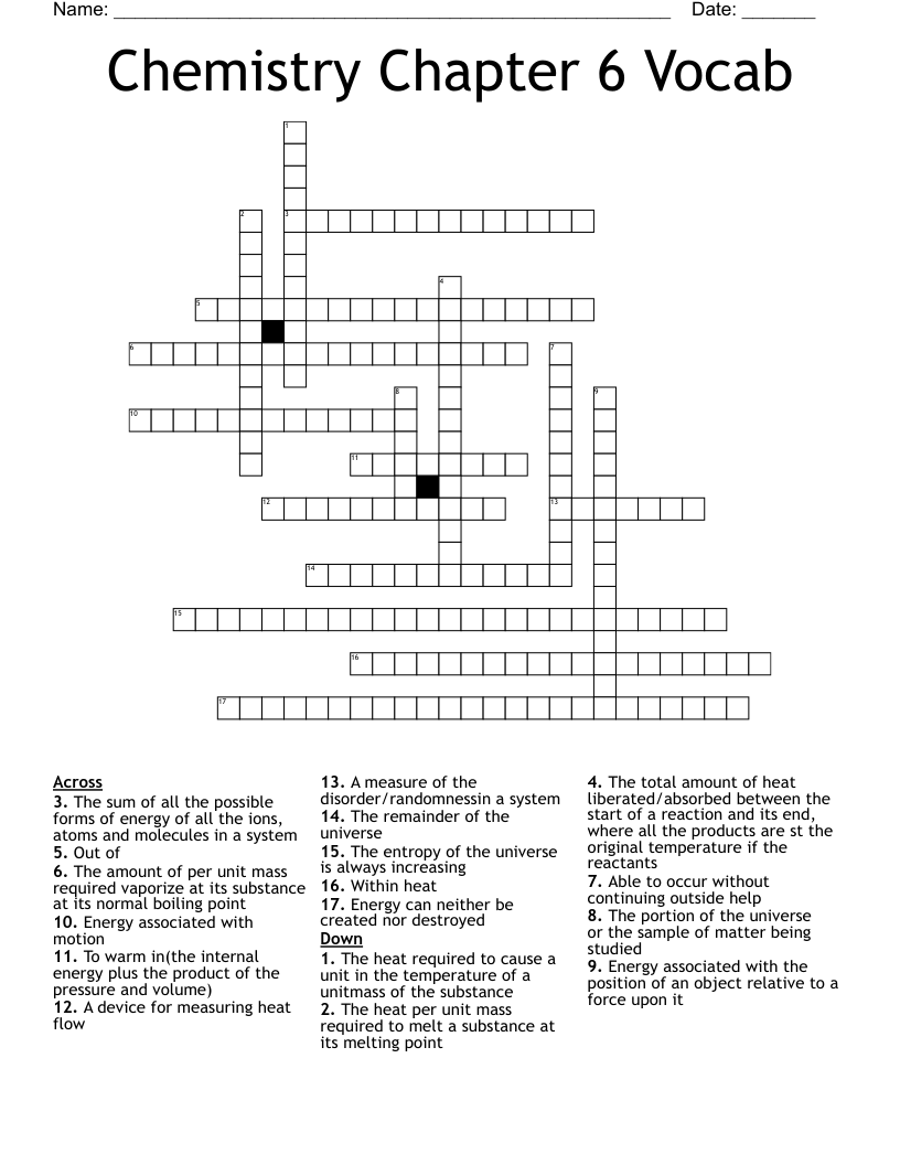 Chemistry Chapter 6 Vocab Crossword
