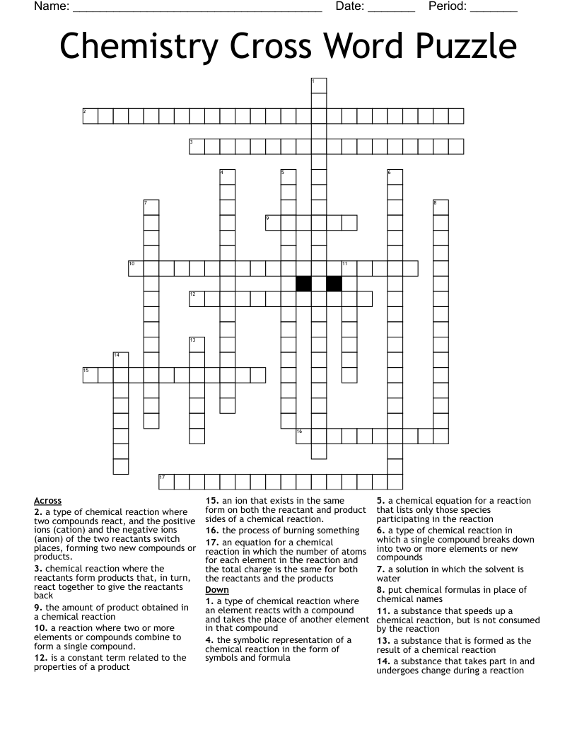 Chemistry Cross Word Puzzle