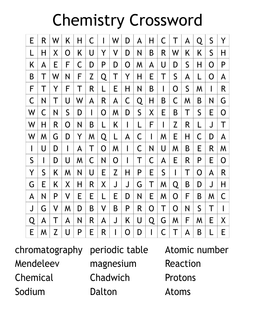 Chemistry Crossword Word Search