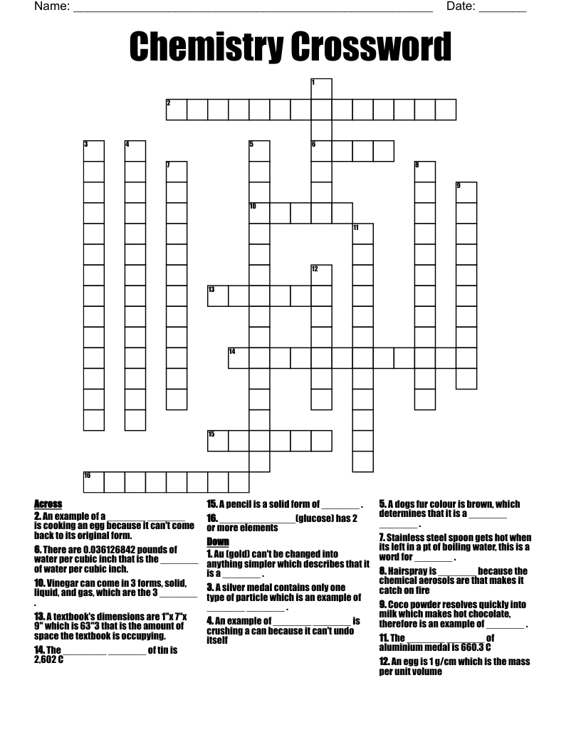 Chemistry Crossword