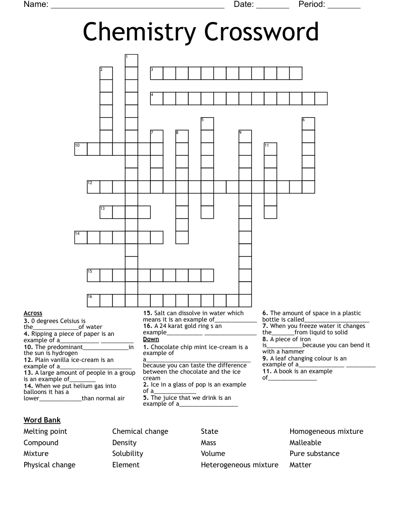 Chemistry Crossword
