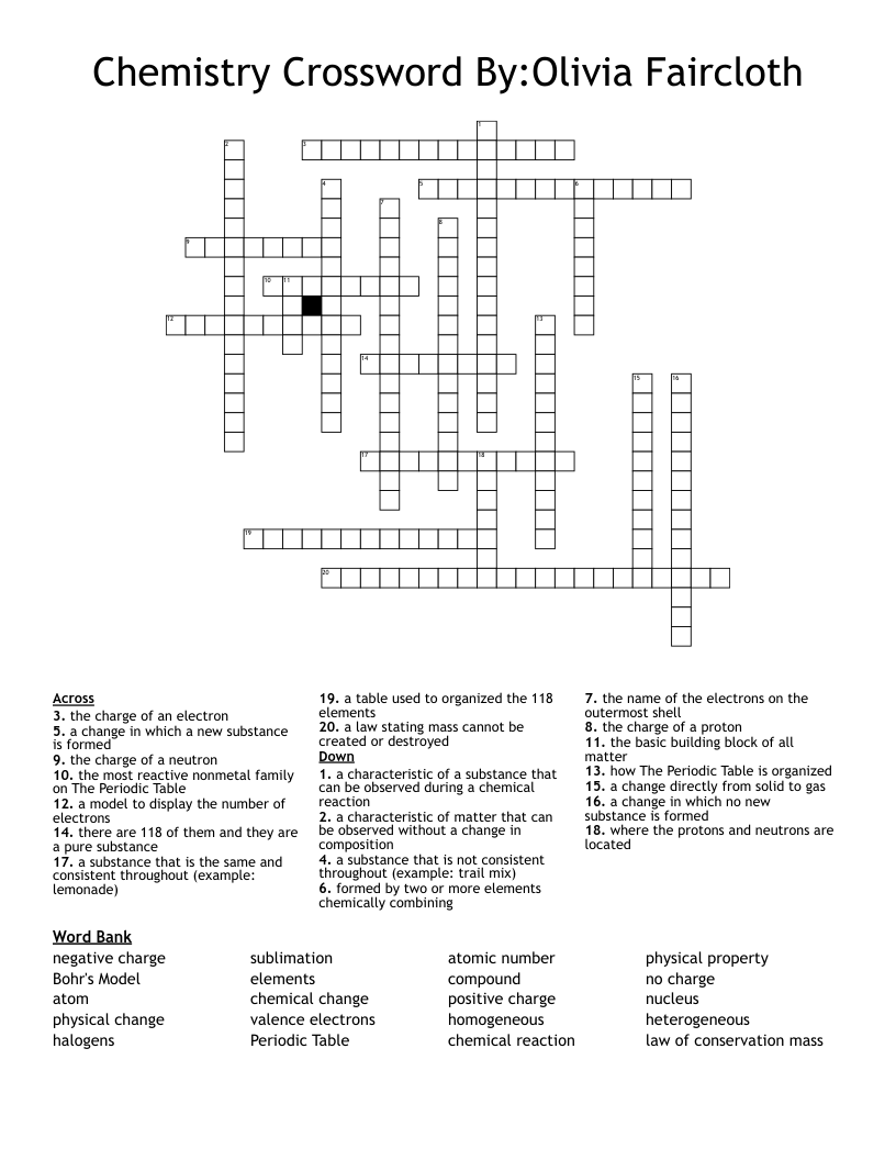 Chemistry Crossword By:Olivia Faircloth