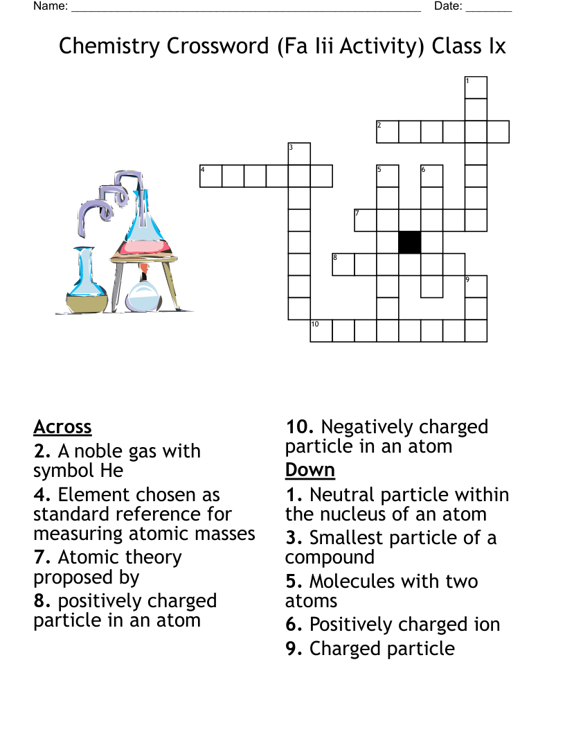 Chemistry Crossword (Fa Iii Activity) Class Ix