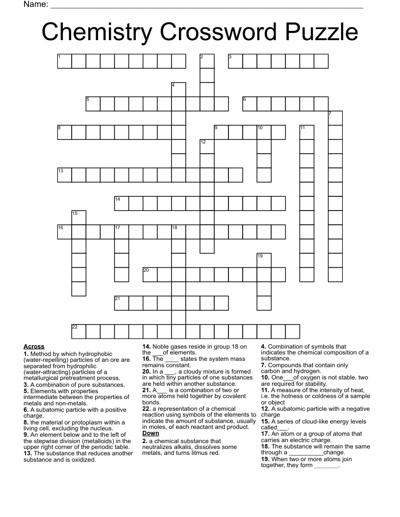 Chemistry Crossword Puzzle