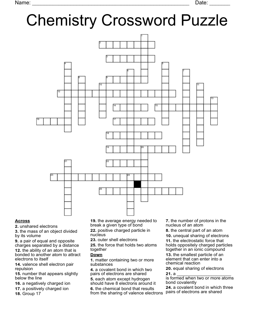 Chemistry Crossword Puzzle