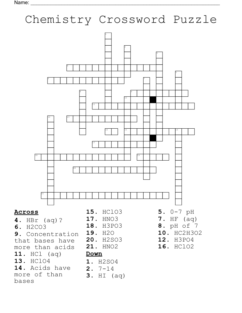 Chemistry Crossword Puzzle