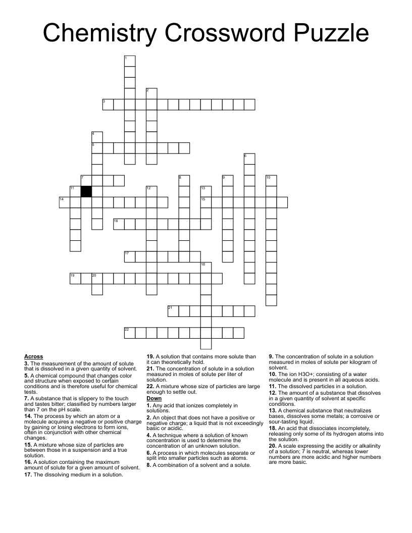 Chemistry Crossword Puzzle