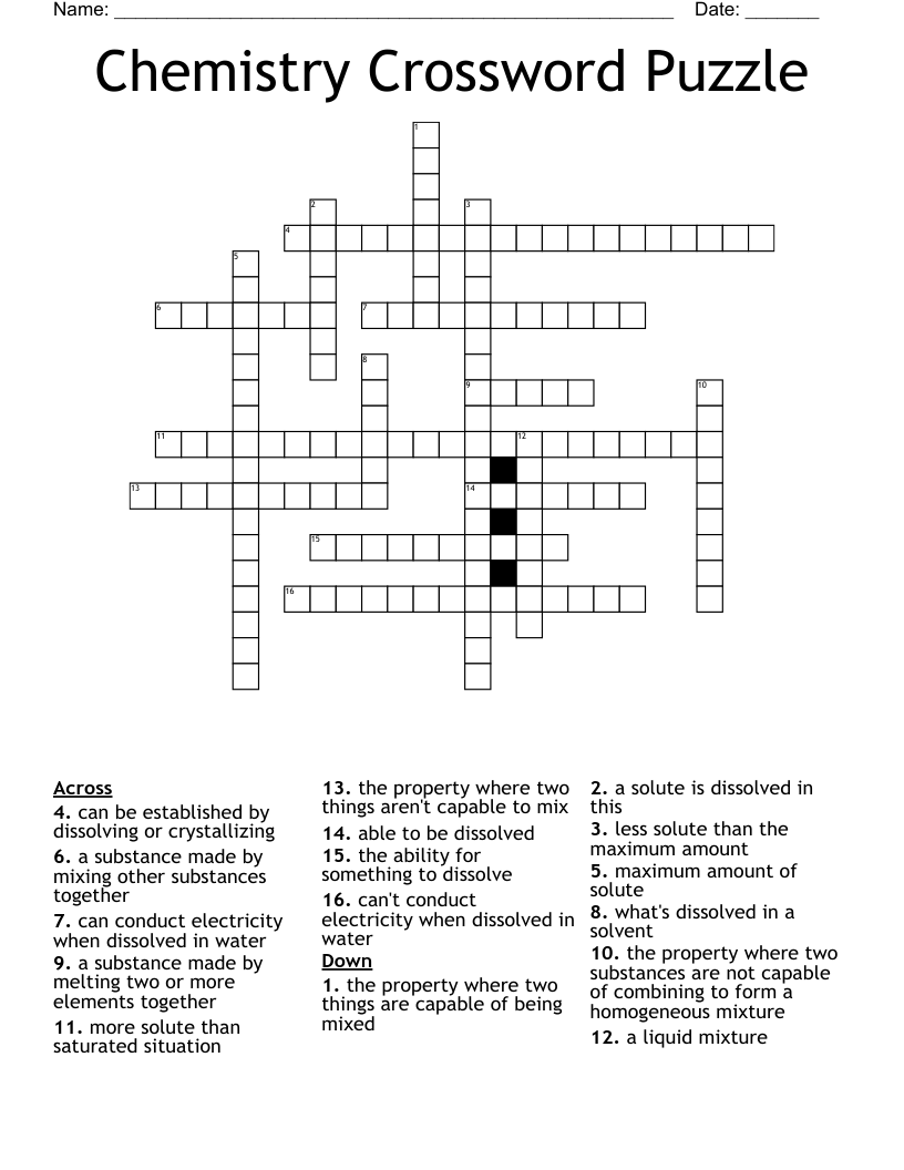 Chemistry Crossword Puzzle