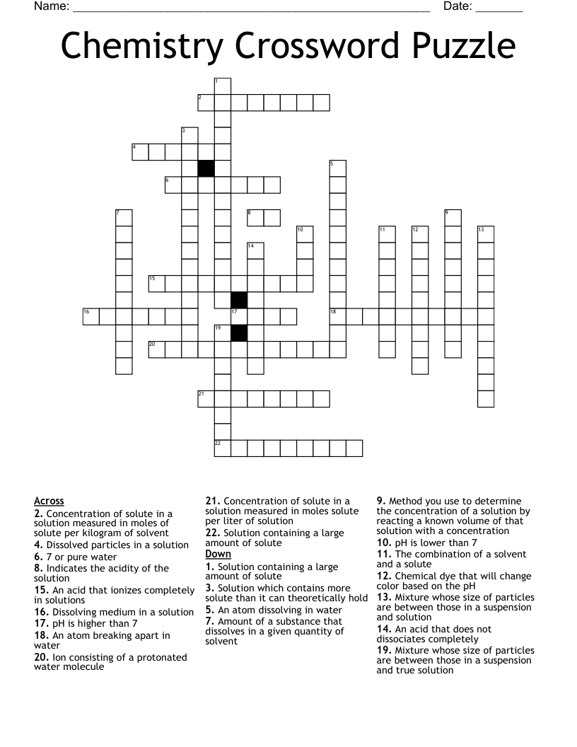 Chemistry Crossword Puzzle