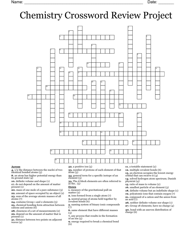 Chemistry Crossword Review Project