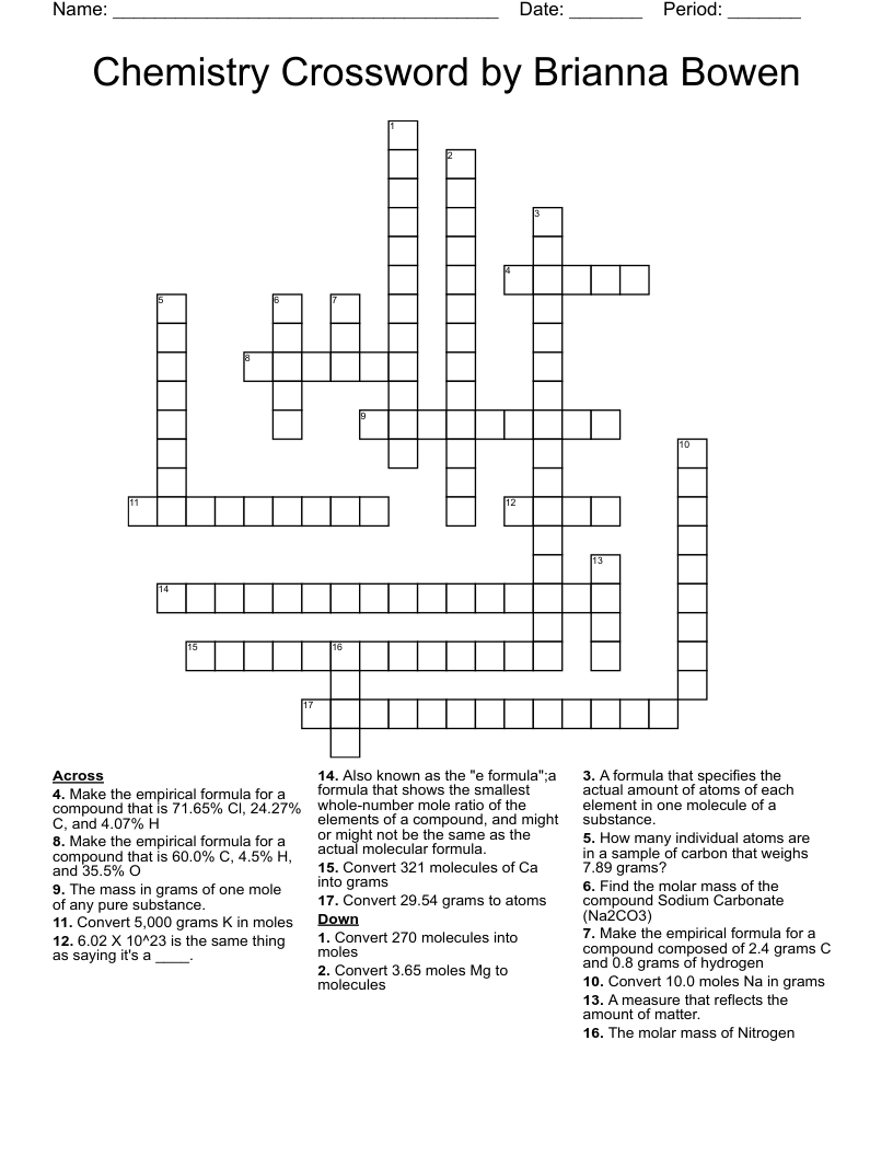 Chemistry Crossword by Brianna Bowen