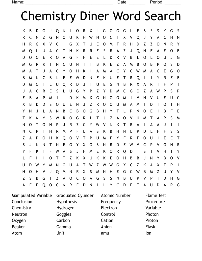 Chemistry Diner Word Search