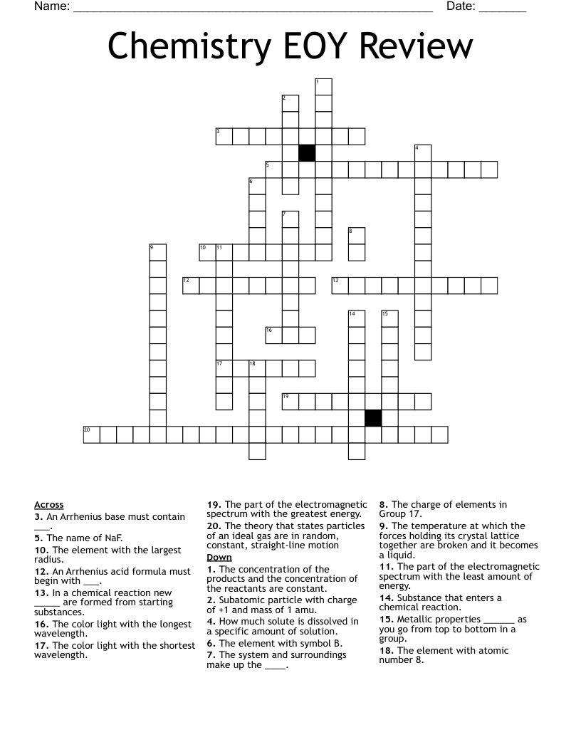Chemistry EOY Review Crossword