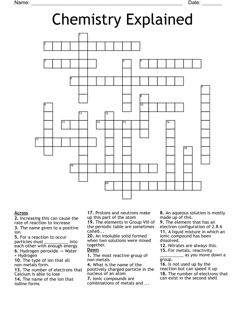 Chemistry Explained  Crossword