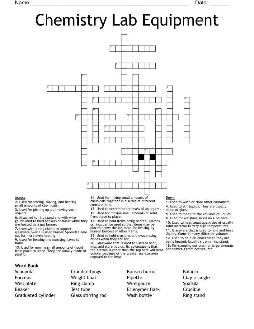 Chemistry Lab Equipment Crossword