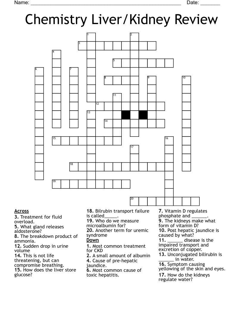 Chemistry Liver/Kidney Review Crossword