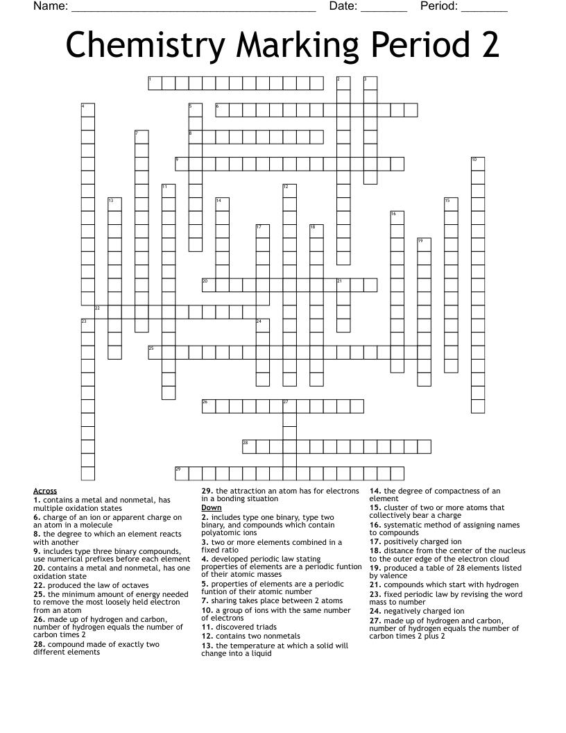 Chemistry Marking Period 2 Crossword