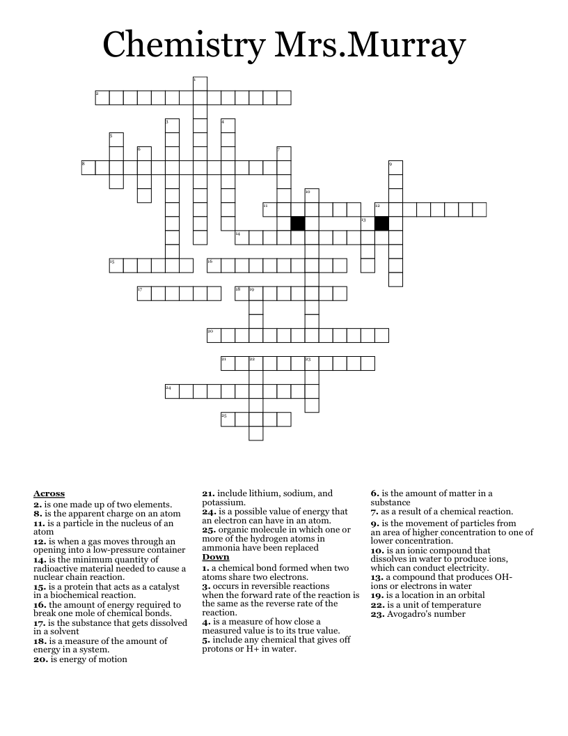 Chemistry Mrs.Murray Crossword