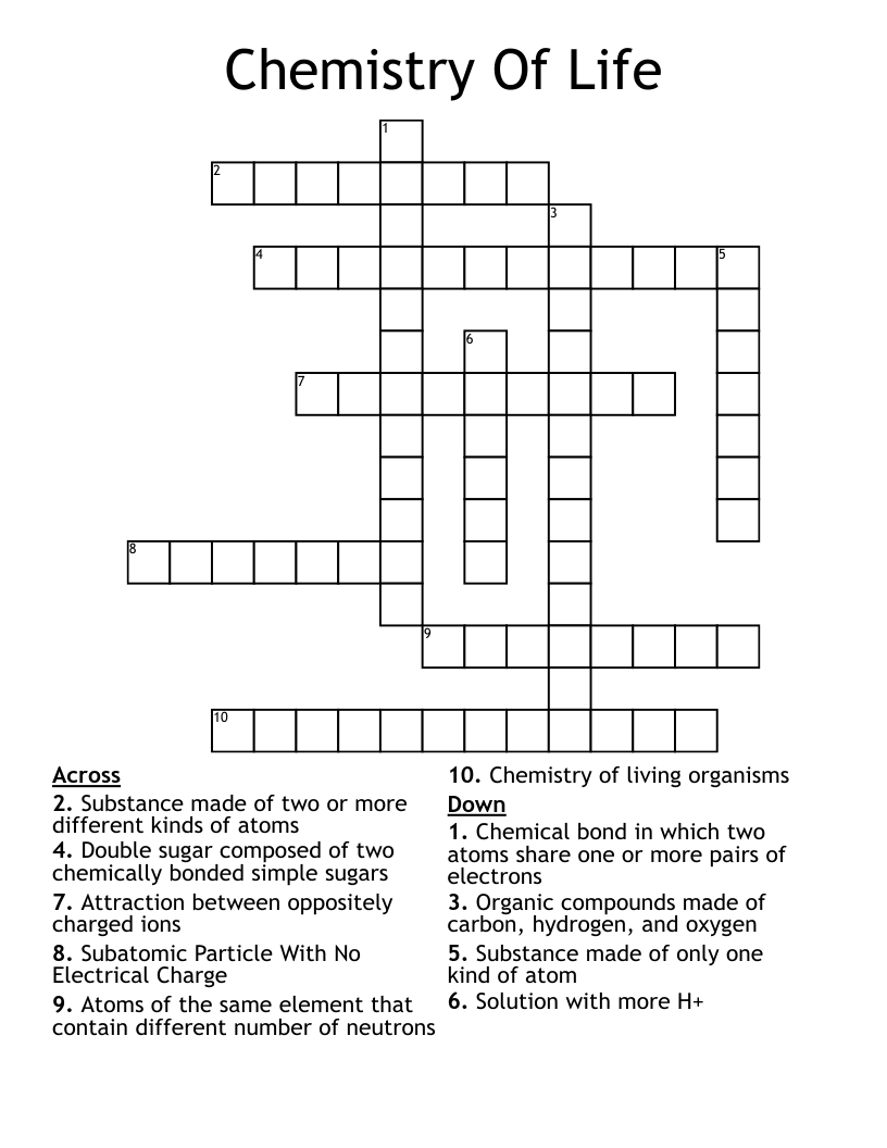 Chemistry Of Life Crossword