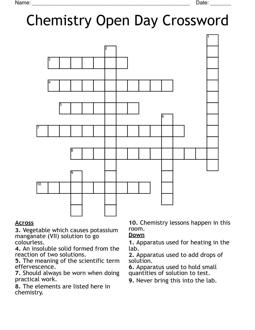 Chemistry Open Day Crossword