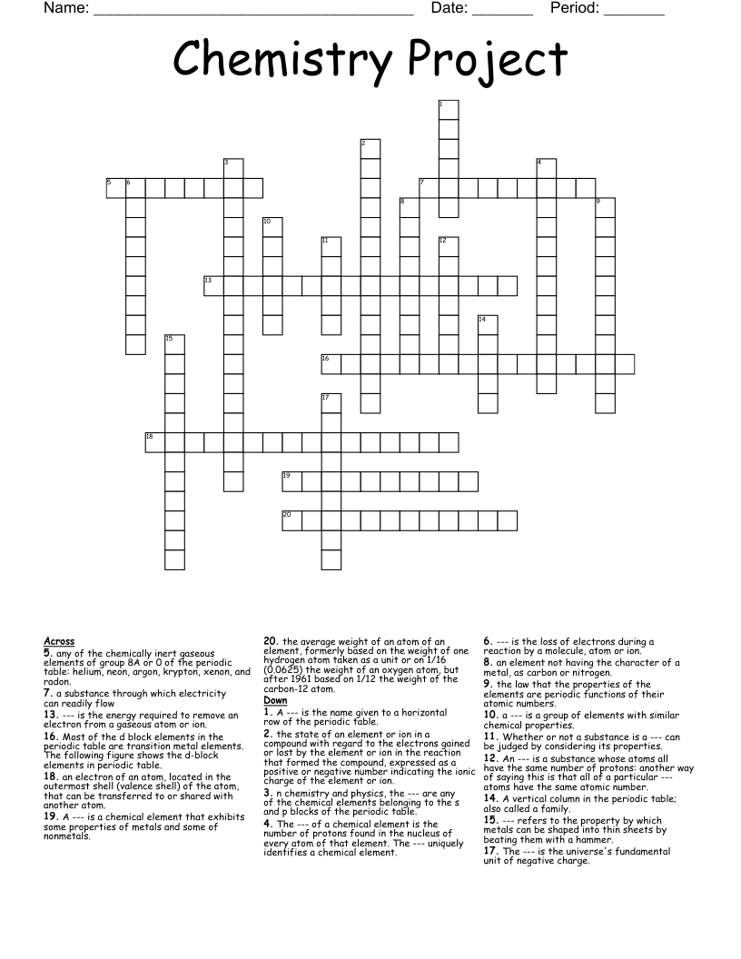 Chemistry Project Crossword