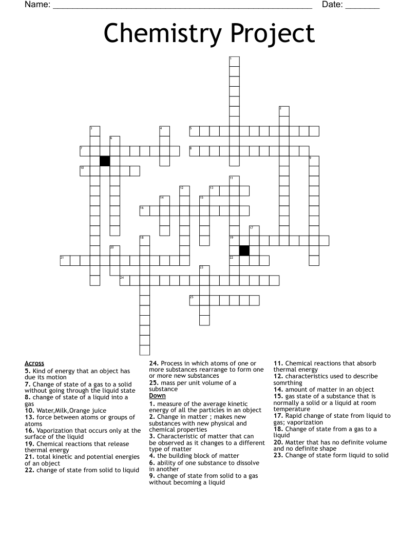 Chemistry Project Crossword