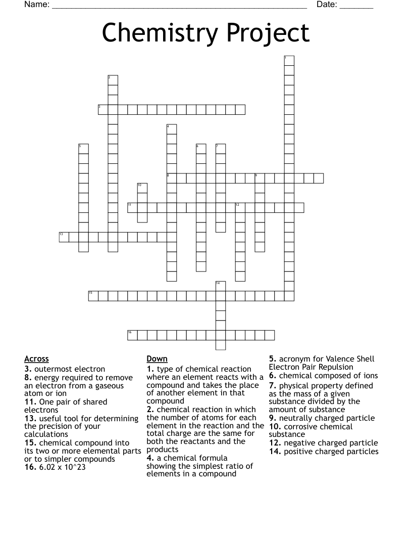 Chemistry Project Crossword