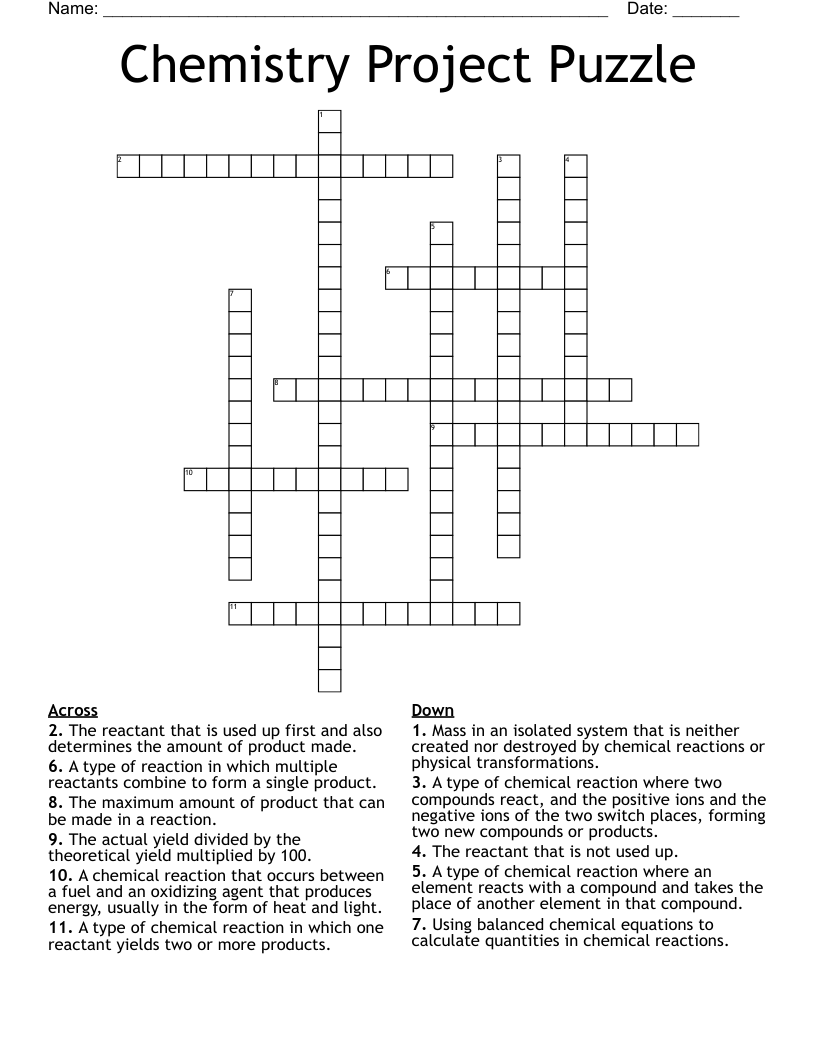 Chemistry Project Puzzle  Crossword