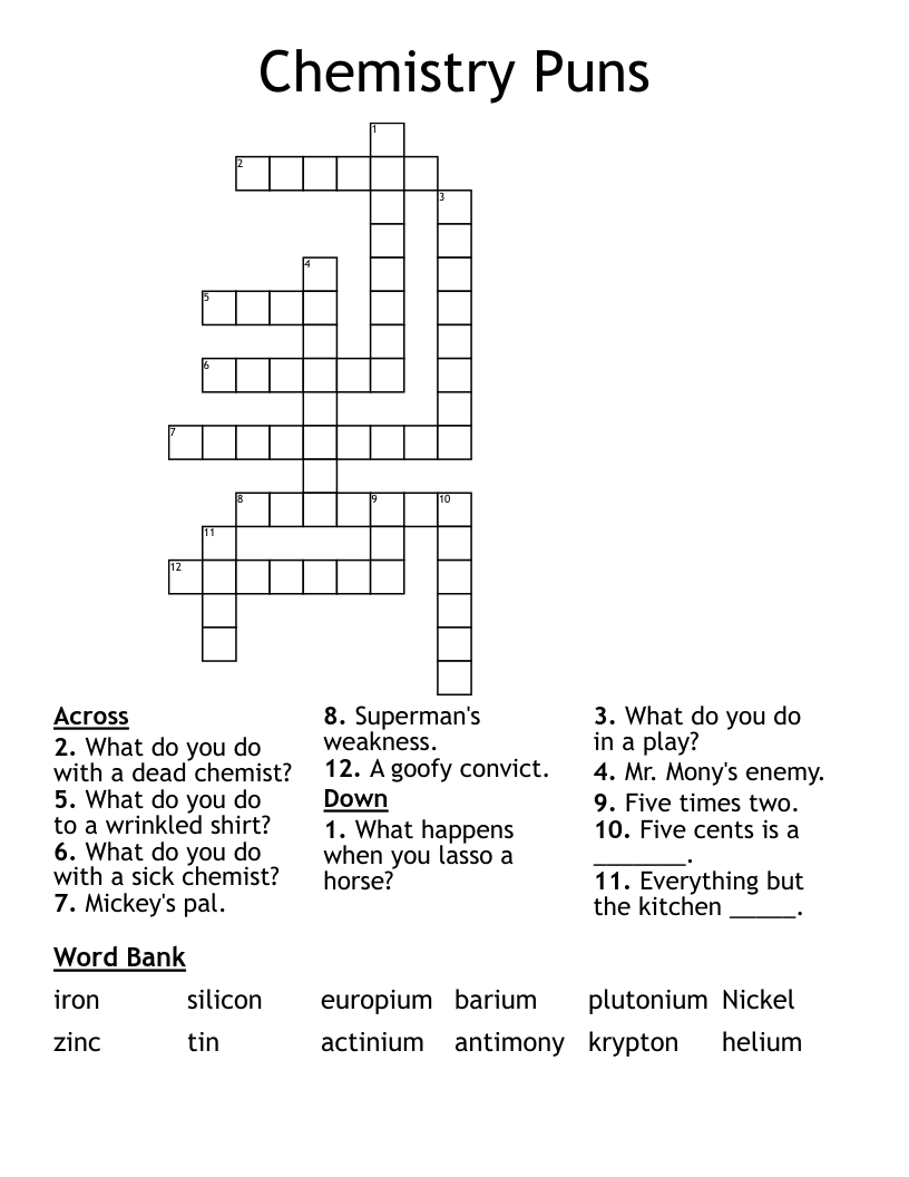 Chemistry Puns Crossword