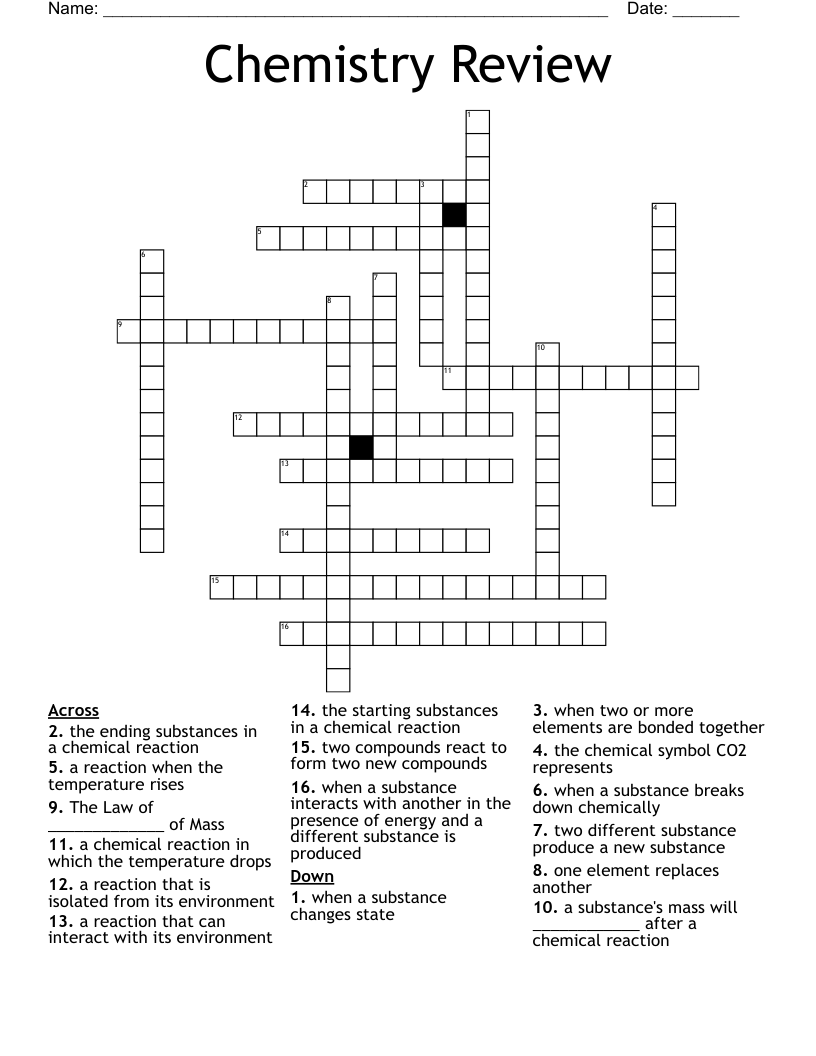 Chemistry Review Crossword